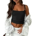thumbnail image 3 of Women'S Spaghetti Strap Top Basic Sleeveless Crop Tank Top Black L, 3 of 9
