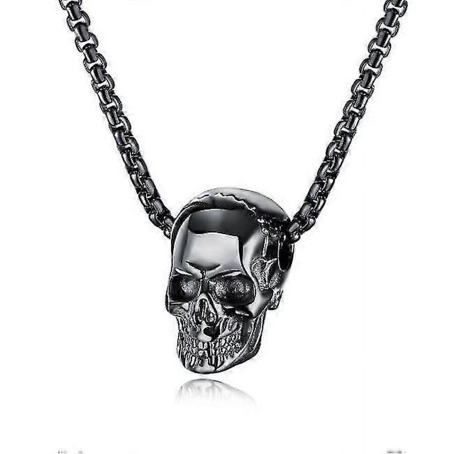 Collar con calavera en acero titanio negro 55 cm---Código producto 54325