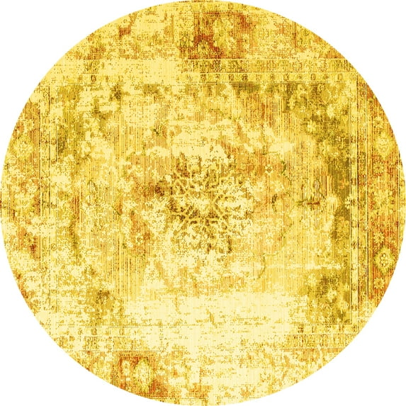 Ahgly Company Machine Washable Indoor Round Persian Yellow Traditional Area Rugs, 7' Round
