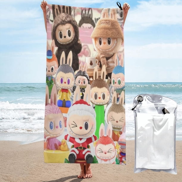 Toalla de playa Labubu, suave, de secado rápido, resistente a la arena, para natación, piscina, yoga, gimnasio, camping, toallas de baño ligeras, regalo para niños, niñas, niños y adultos, 31,5 x 63