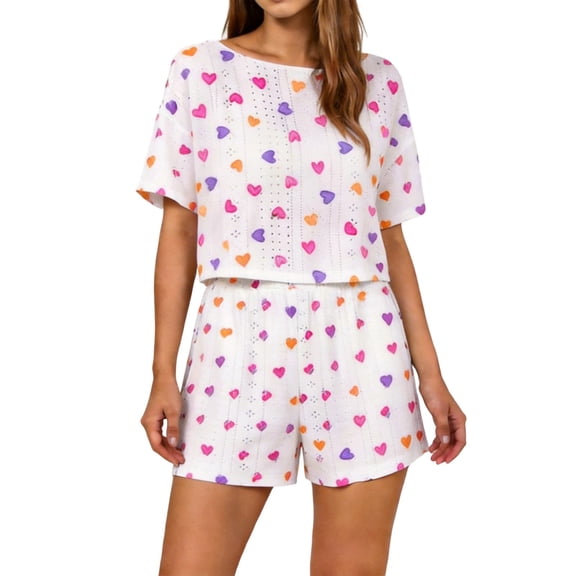 Bovxnpu Womens Pajamas Set 2 Piece Loungewear Set Short Sleeve Shorts Pajama Set Soft Comfortable Loungewear
