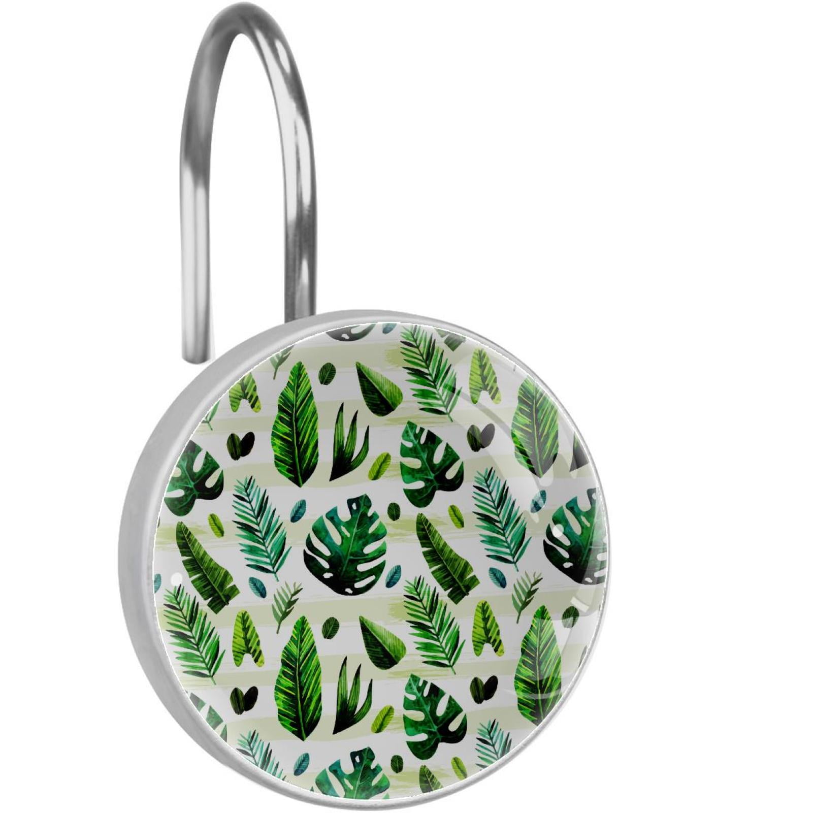 Tropical Green Leaf Shower Curtain Hooks（Set of 12）for Home Hotel ...