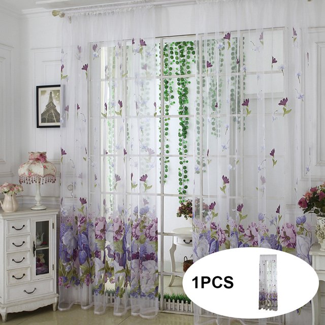 Agiferg Trees Sheer Curtain Tulle Window Treatment Voile Drape Valance Fabric