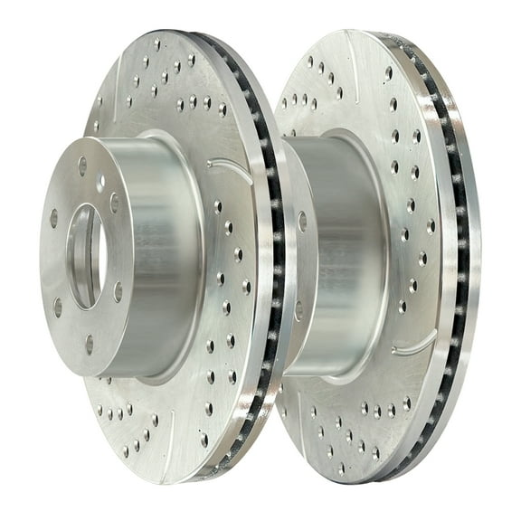 AutoShack Front Drilled & Slotted Brake Rotors | Replacement For GMC Acadia Limited Saturn Outlook 2009-2017 Chevrolet Traverse 2008-2017 Buick Enclave V6 | Silver Coated | 2-PC Set | TurboGuard