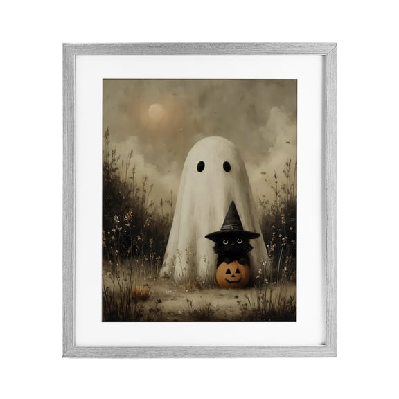 Stupell Industries Eclectic Ghost with Black Kitten Gray Framed Print Under Glass, 13 x 16, by Arlington Prints