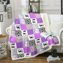 Black White Milk Cow Print Blanket,Rustic Farmhouse Animal Skin Throw Blanket Daisy Flower Fleece Blanket 50"x60",Purple Checked Plaid Patchwork Grid Sherpa Blanket,Beehive Heart