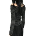 thumbnail image 6 of Elippeo Women's Off Shoulder Tops Slim Striped Long Sleeve Casual T-Shirt for Fall Streetwear, 6 of 9