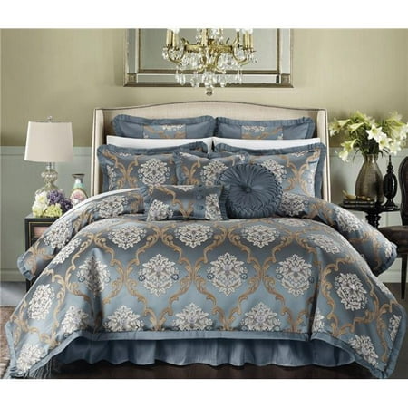 Chic Home CS4622-BIB-US 13 Piece Angelo Decorator Upholstery Quality Jacquard Scroll Fabric Complete Master Bedroom & Pillows Queen Bed in a Bag Comforter Set,