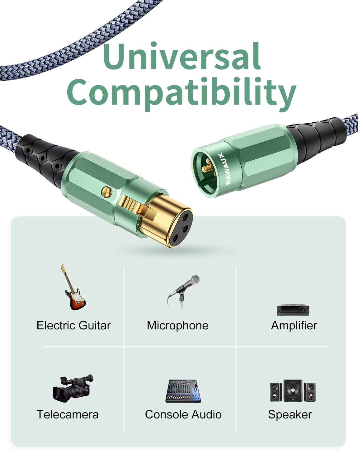 RAWAUX XLR Microphone Cable, Male to Female 3 Pin Balanced Shielded Mic Cord (3.3ft/1m)