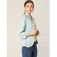 thumbnail image 4 of Blazer De Solapa Con Muescas Y Mangas 3/4 A Rayas Para Mujer Verde XS, 4 of 6
