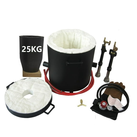 LSMIITTH 25KG(55LBs) Large Propane Smelting Furnace Kit with Crucible 25KG, Double Forge Burners, Foundry Casting Kiln Furnace for Melting Metal Recycle Gold Copper Aluminum