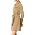 thumbnail image 5 of INSPIRE CHIC Women's Contrast Line Long Sleeves Belted Waist Dress with Pockets Light Khaki S, 5 of 8