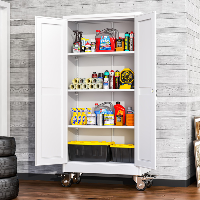 Erosoei 61"H Metal Garage Storage Cabinet with Wheels, Tool Storage Cabinet with 3 Adjustable Shelves