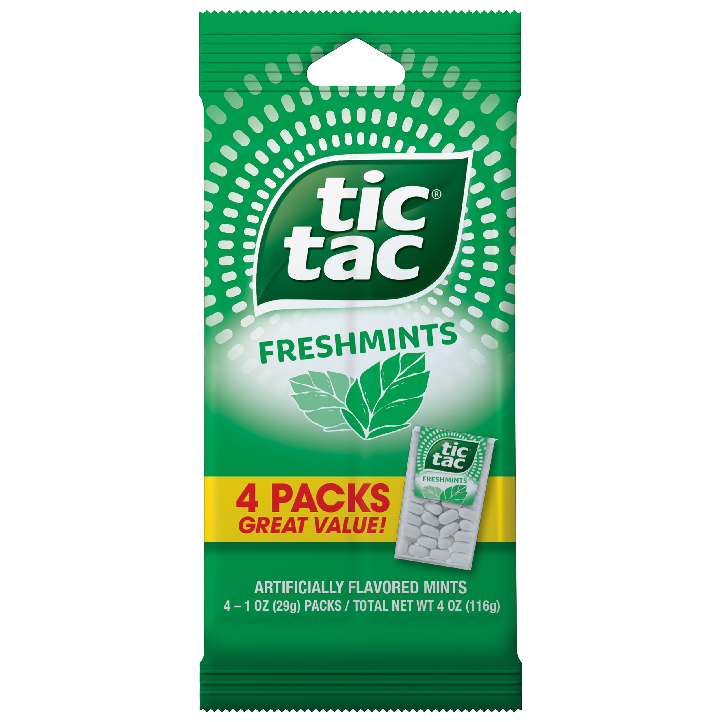 Tic Tac Fresh Breath Mints, Freshmint, Bulk Hard Candy Mints, Perfect Valentine's Day Gift, 1 oz Singles, 4 Ct