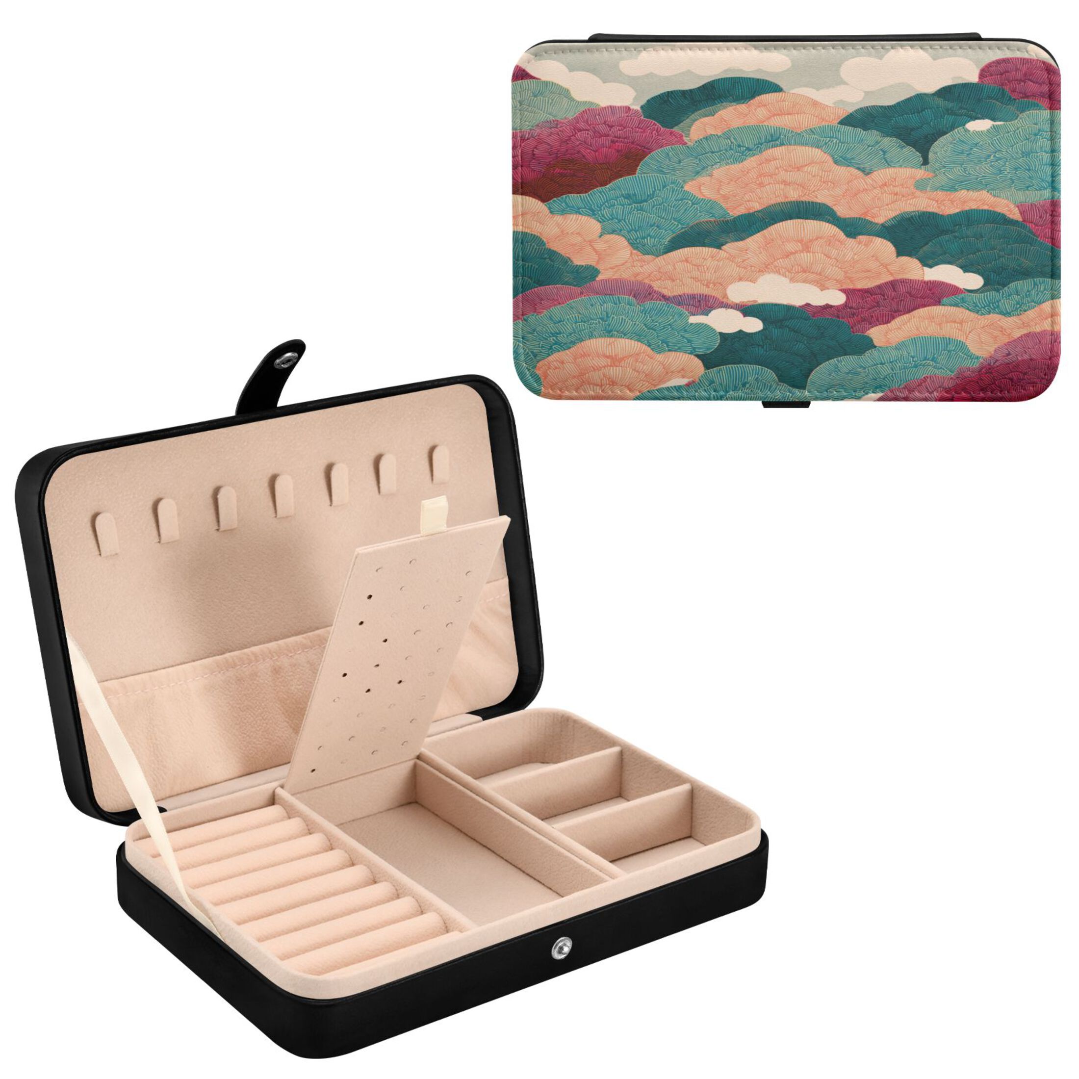 Leather Jewelry Box Rectangular 8.27x5.5x1.78In Travel Jewelry Storage Earrings Necklace Bracelet Watch Brooch Storage Colorful and Beautiful Clouds