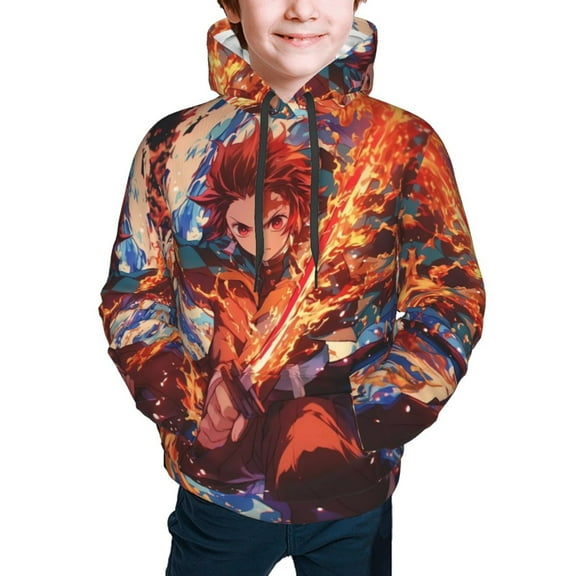 Demon Slayer Tanjiro Kamado Kids' Hoodie 3d Print Sweatshirt Soft Pullover Hooded With Big Pockets For Boys Or Girls Small