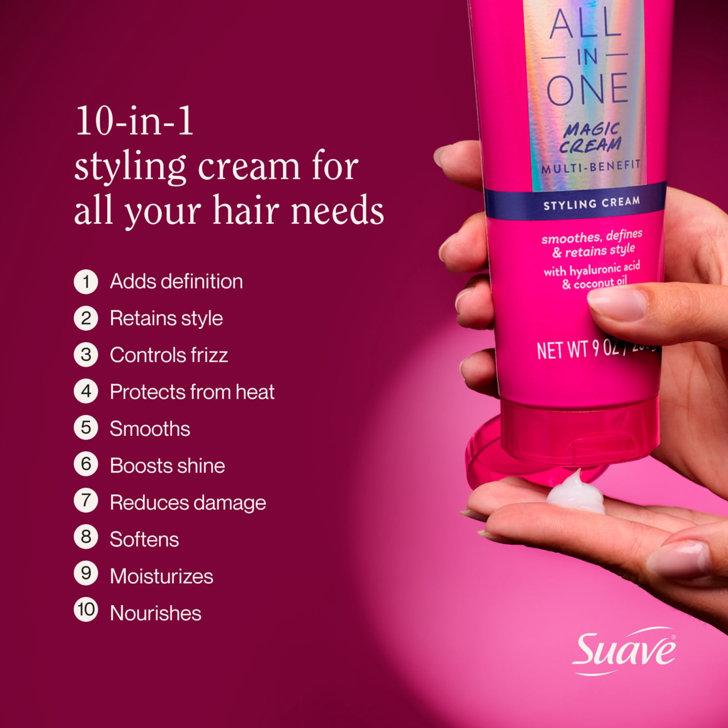 Suave All In One Magic Styling Cream, Smooths, Hydrates, Controls Frizz, 9 OZ