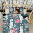 thumbnail image 3 of Husky Dog Flower Floral Duvet Cover and Pillowcase Set for Single Bedding, Bedroom Accessories for Kids Teens, 3 of 5