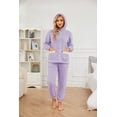 thumbnail image 4 of U2SKIIN Womens Pajama Set, Fluffy Hooded Bathrobe Soft Plush Sleepwear Fuzzy Pjs set,(Lavender+White,S), 4 of 5