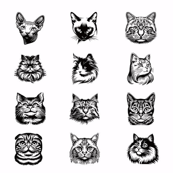 12PCS Cat Head Iron on Transfer Paper Cats Animals DIY Heat Transfer Sticker Applique Washable Iron-on Decals for T Shirts DTF Transfers Ready to Press for Clothing Peaked Cap Bag Jackets DIY