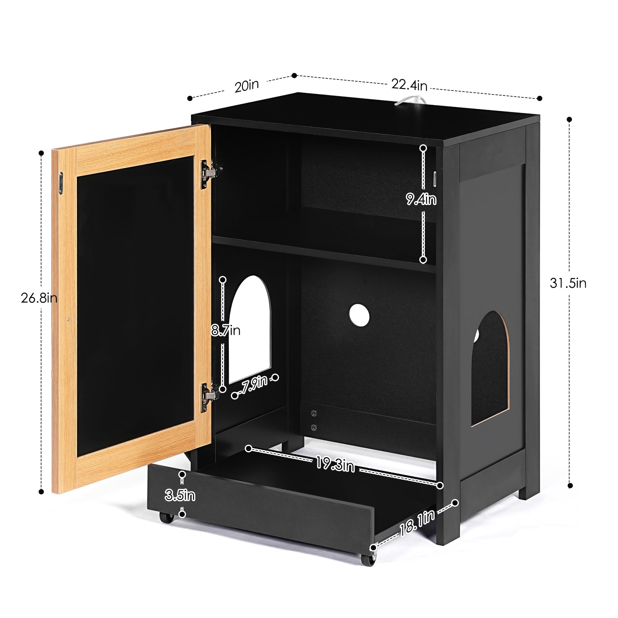 Kadyn 31" Cat Litter Box Enclosure with Sisal Door, Cat House Washroom, Easy-Clean and Stylish Hidden Litter Box Furniture, Black