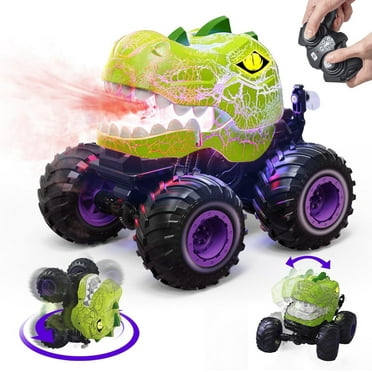 Dinosaur Remote Control Car, 360° Rotating RC Stunt Car Dinosaur Monster Truck Toys with Spray, Light & Sound, 2.4GHz All Terrain RC Cars for Boys Age 4-7, Birthday Gifts 3-5 6 7 8-12