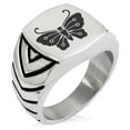 thumbnail image 1 of Stainless Steel Kawari Kocho Butterfly Kamon Crest Chevron Pattern Biker Style Polished Ring, 1 of 1
