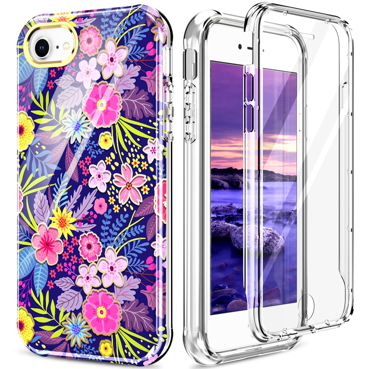 Allytech Compatible With Iphone 6 7 8 Iphone Se 22 Case With Screen Protector Shockproof Hybrid Tpu And Hard Pc Full Body Protective Case With Unique Design For Women Girls Pink Floral Walmart Com