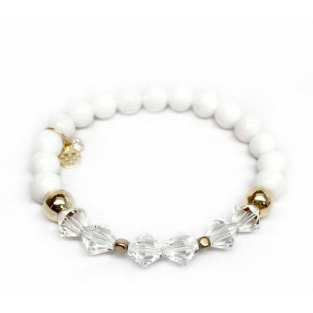Julieta Jewelry White Jade Swarovski Crystal Chloe 14kt Gold over Sterling Silver Stretch Bracelet