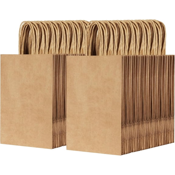 50pcs Brown Gift Bags 5.25x3.25x8.25'',Small Kraft Paper Bags with Handles Bulk for Shopping,Retail,Birthday Wedding Party Favor,Merchandise,Gift Wrap Brown Bags
