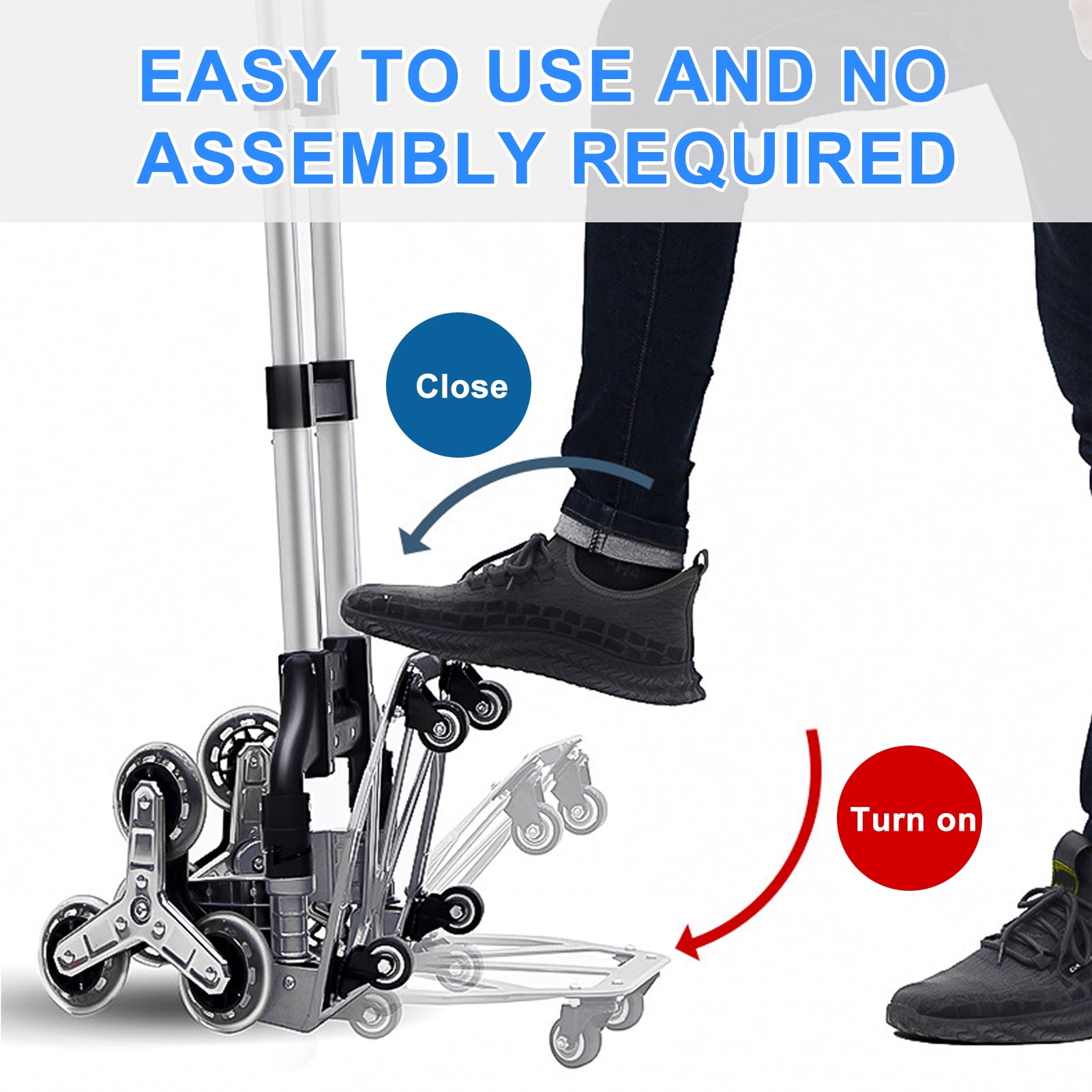 Stair Climbing Cart, 220 lbs Capacity, Foldable Heavy-Duty Hand Truck with 33.8-41.7 inch Adjustable Handle Height, 4 Universal Wheels & Elastic Ropes, Multipurpose Dolly for Warehouse Shopping