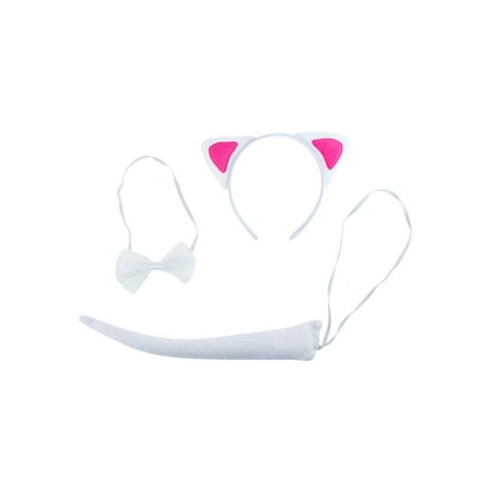 Lux Accessories White Pink Cute Fun Kitty Cat Ears Bowtie Tail Costume