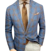 Mens Blazer Plaid Wool Suit Coats Lapel Long Sleeve Button Suit Business Casual and Formal Suit Jacket
