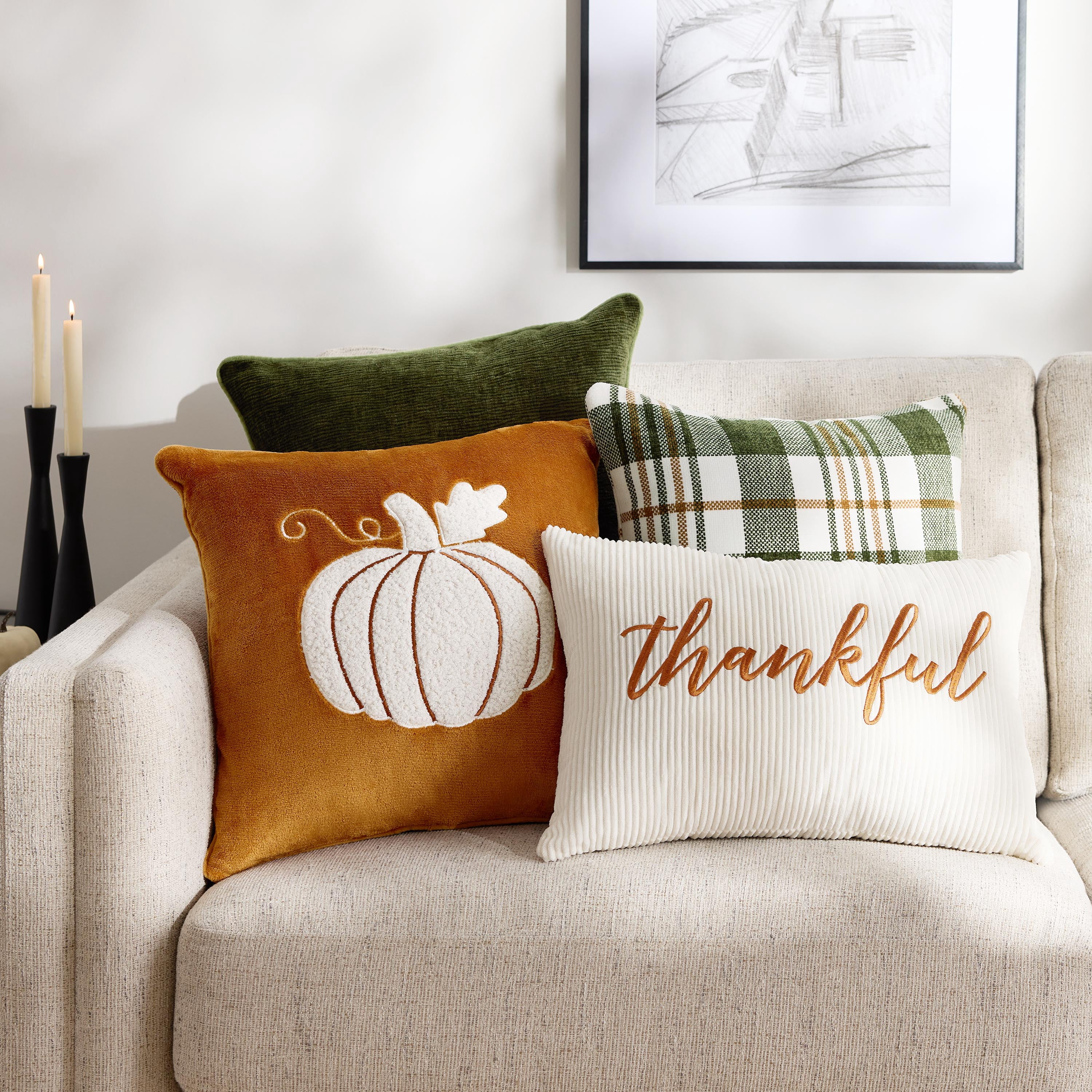 Way To Celebrate 18 in x 18 in Green Woven Plaid Decorative Pillow