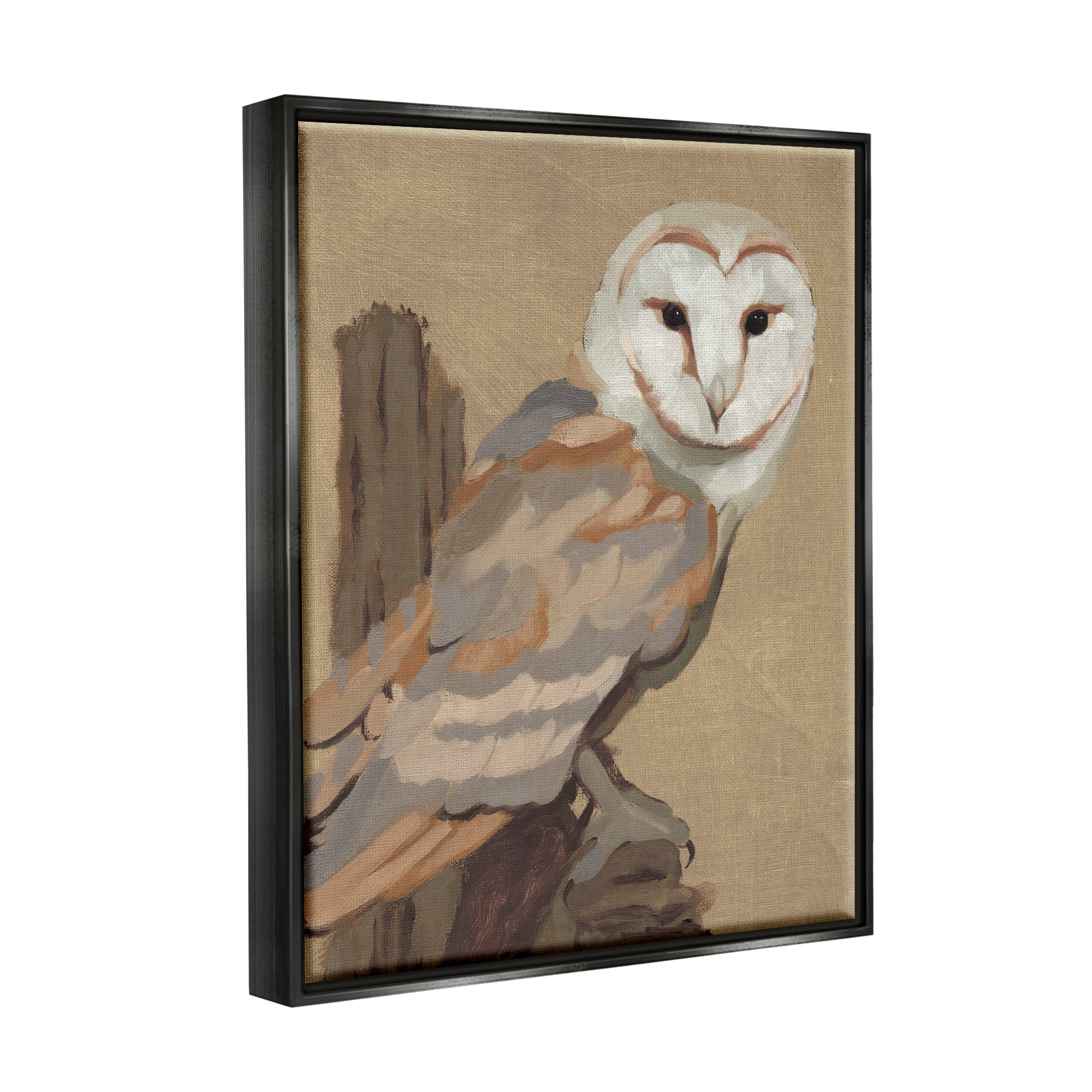 Stupell Industries Barn Owl Bird Perched Gazing Wildlife Animal Painting Painting Jet Black Floating Framed Canvas Print Wall Art, Design by Jacob Green