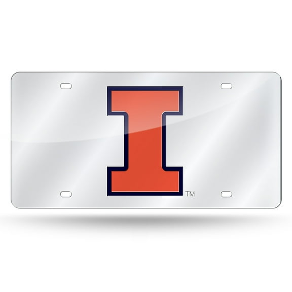 Illinois Fighting Illini Mirrored Laser Cut License Plate Laser Tag