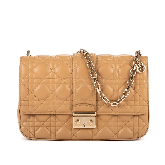 Pre-Owned Christian Dior Beige Miss Dior Medium Shoulder Bag Cannage Leather