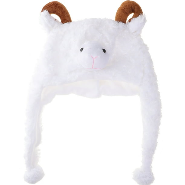 Adorable gorro de animalito de peluche estilo esquí de invierno con orejeras y capucha de dibujos animados para niños y adultos (oveja)