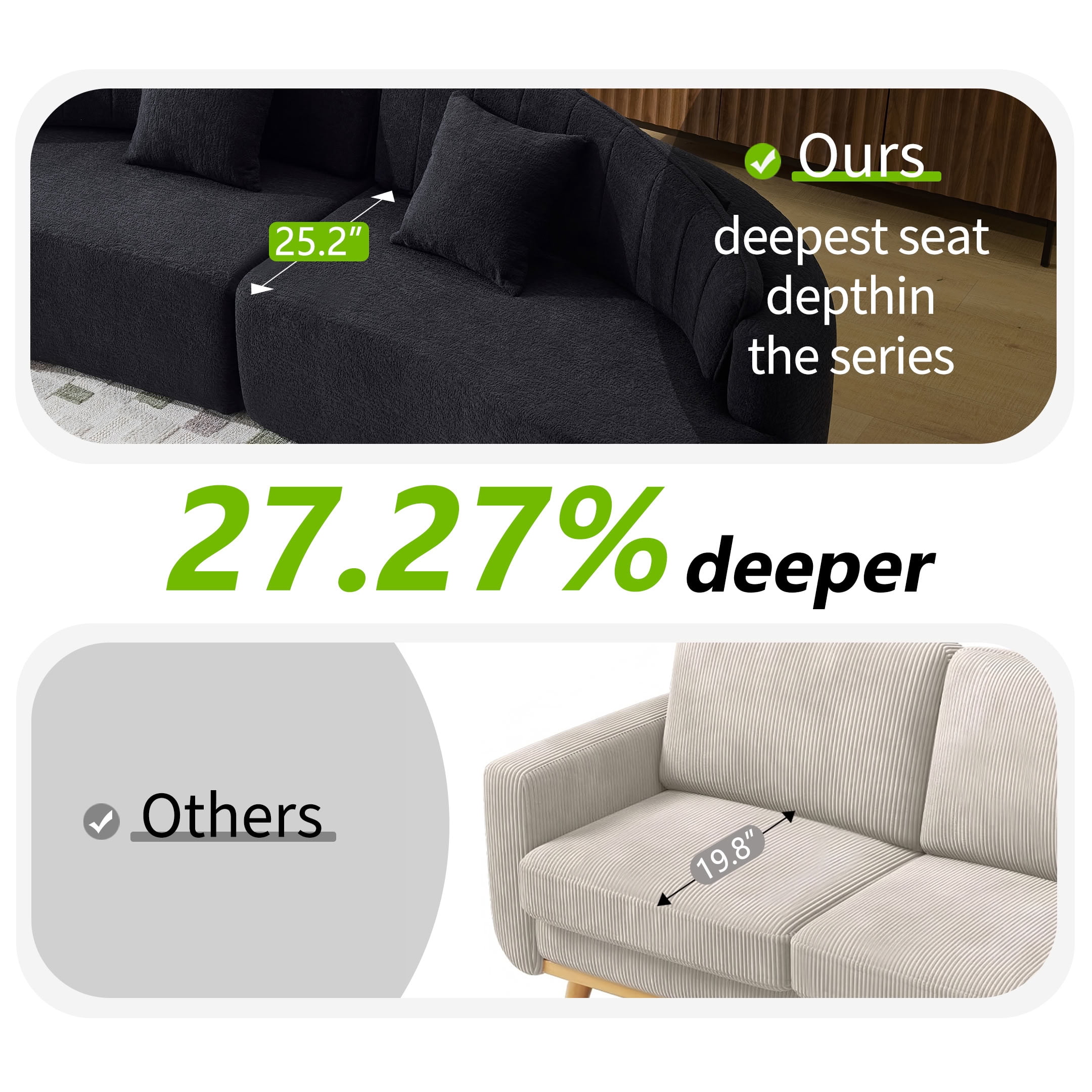 MAYEERTY 4-Seat Curved Modular Sectional Sofa, Chenille Compressed Couch with Removable Backrest, No Assembly for Living Room Apartment Small Spaces