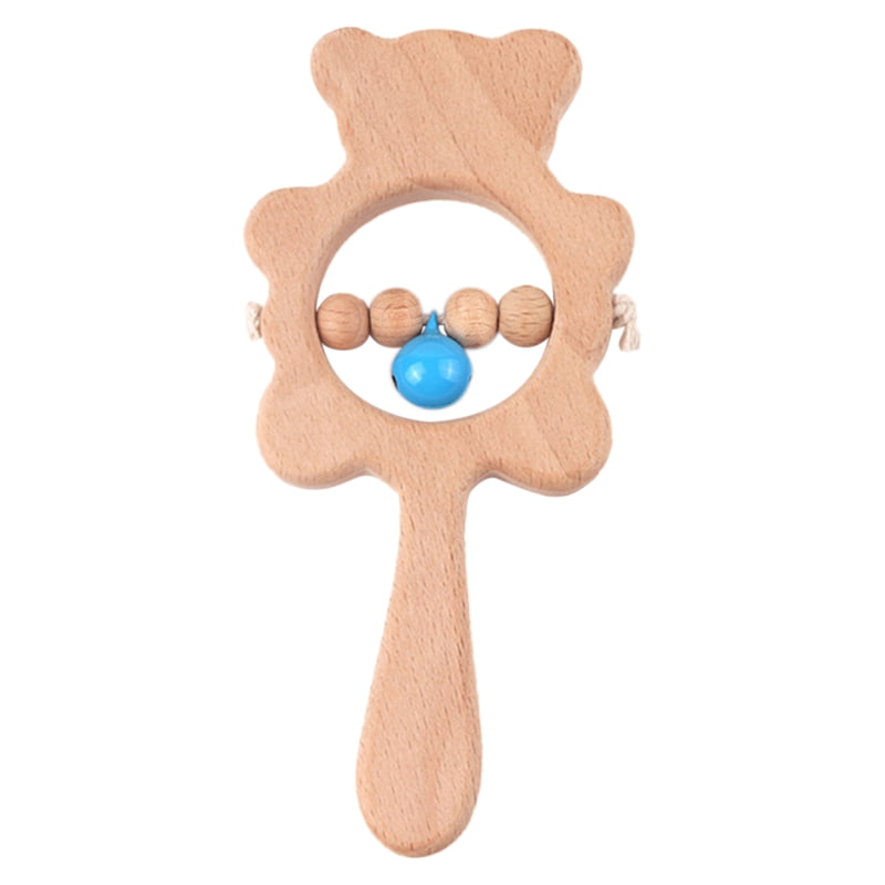 Natural Beech Wood Teething Rattle Toys Baby Montessori Chew Teether BPA Free 