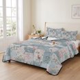 thumbnail image 2 of King Quilt Set 96''x106'', Blue Pink Botanical Lightweight Summer Bedspread Coverlet Set with 2 Pillow Shams, Spring Floral Vintage Breathable All Season Quilt Bedding for Bedroom/Guest Room, 2 of 9