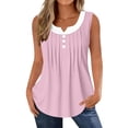 thumbnail image 3 of TAGOLD Womens Round-Neck Tank Top Ruched Button Panel V Neck 2 In 1 Sleeveless Top, 3 of 5
