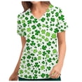 thumbnail image 2 of BiZtdJrK Big Sale Days St. Patrick's Day Scrub Tops for Women Cute Vneck Short Sleeve Green Shamrock Printed Nurse Holiday Working Uniforms with Pockets Multicolor M, 2 of 5