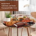 thumbnail image 4 of Pumpkin Football Fall Round Tablecloth, Fitted Table Cover with Elastic for 55"-60" Round Tables, Thanksgiving Sunflower Maple Beige Table Cloth Outdoor Indoor Dinning Party Waterproof Tablecloths, 4 of 7