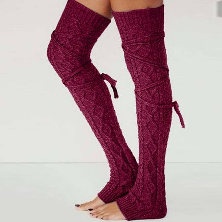 

Ladies Woolen Foot Warmers Autumn/winter Solid Over The Knee Stockings With Drawstring Medium Socks Pile Socks