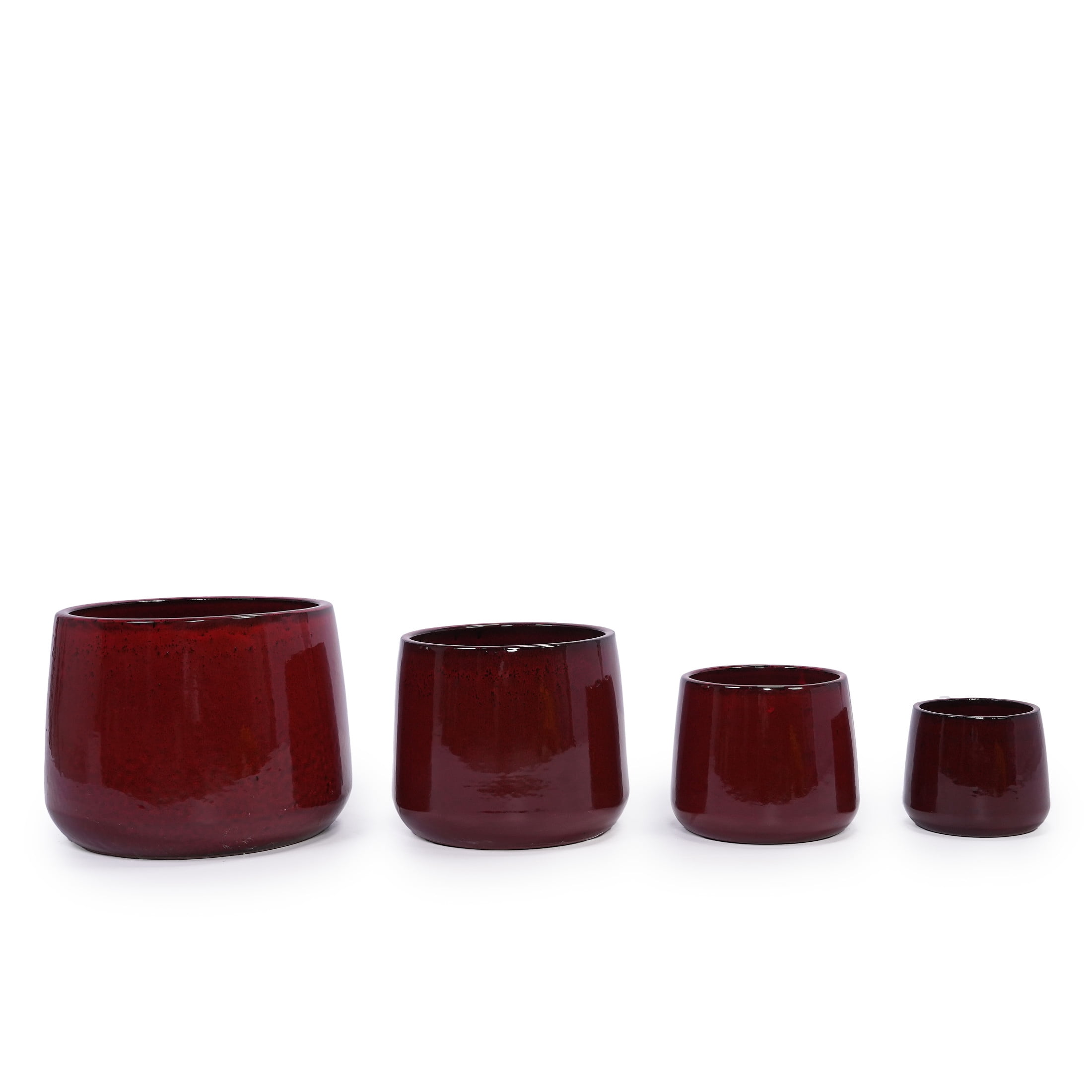 Noble House Modern Samantha Flowerpot Set, Premium Ceramic Planters for Garden or Patio, Set of 4, Bean Paste Red