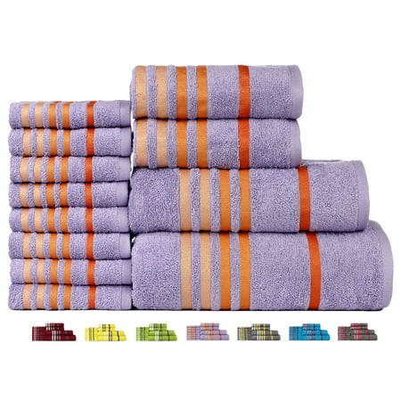 12 Piece Cotton Bath - Casa Copenhagen Exotic Cotton 475 GSM 12 Pieces Designer Bath, Hand & Washcloth Towels Gift Set - Dewberry