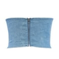 thumbnail image 2 of Lovskoo 2024 Women's Lace Up Denim Tube Tops Strapless Sleeveless Y2K Bandeau Crop Tops Blue M, 2 of 3