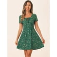 thumbnail image 2 of DARING DIVA Square Neck Short Sleeve Print A-Line Dress M Dark Green-Floral, 2 of 6