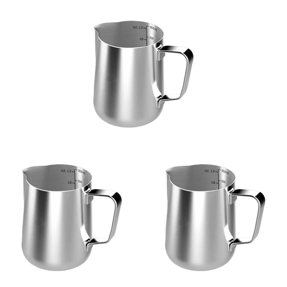 1-3PC Stainless Steel Milk Frothing Pitcher 350ml 12oz - Espresso Steaming Pitcher for Latte Art, Coffee Frother Cup Milk Jug for Barista, Silver Steam Pitcher for Latte Hot Chocolate Tea